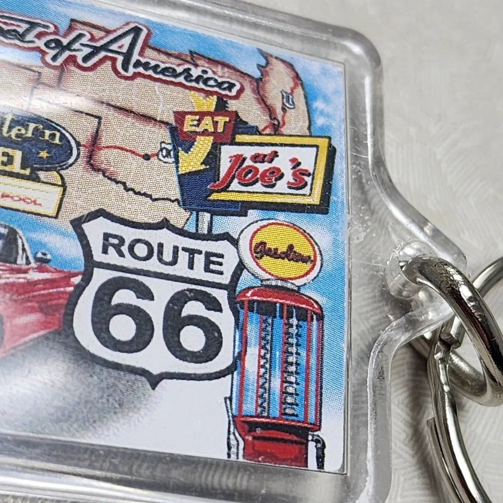 Vintage Route 66 Main Street Of America Car Lucite Keychain Key Ring Collectible